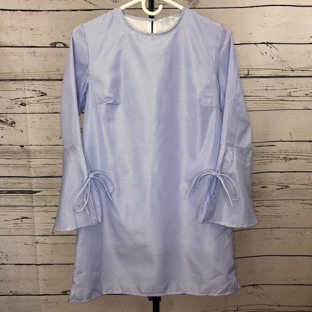 Lucca Couture Dress XS Striped Bow Bell Sleeves - Picture 6 of 8